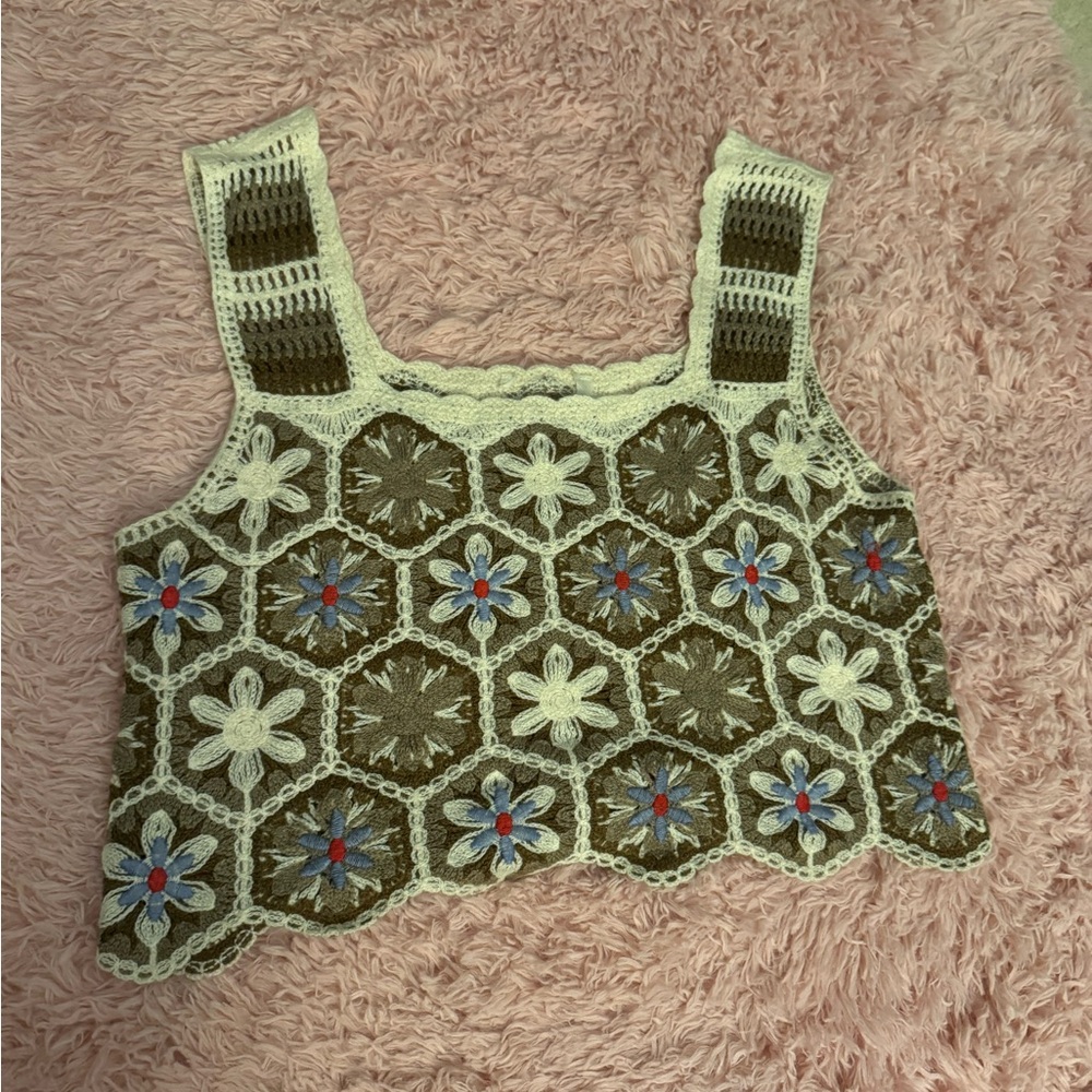 Floral Crochet Women Top - White and Brown